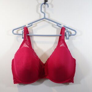 Natori Feathers Plunge Underwire Bra 741299 Pomegranate Red 42H NEW Lace Trim